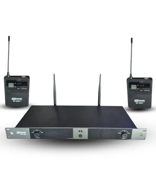 BOFMANN ÇİFT YAKA UHF 2X100 KANAL MİKROFON ( PAKETTE YAKA + HEADSET MİKROFONU VAR)