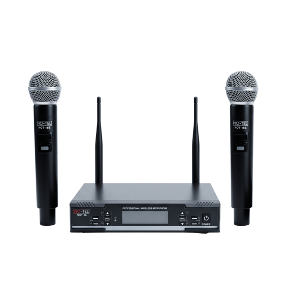 NOTEL NO-TEL NOT-16EE Çift El Tipi UHF Kablosuz Mikrofon Seti | 2 Kanal Alıcı, 2x100 Frekans, Dinamik Kardioid Kapsül, Taşıma Çantalı