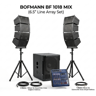 Aktif Ses Sistemi 1000W (18" Sub + 8x6.5" Line Array 4 2x200 W Mikser)