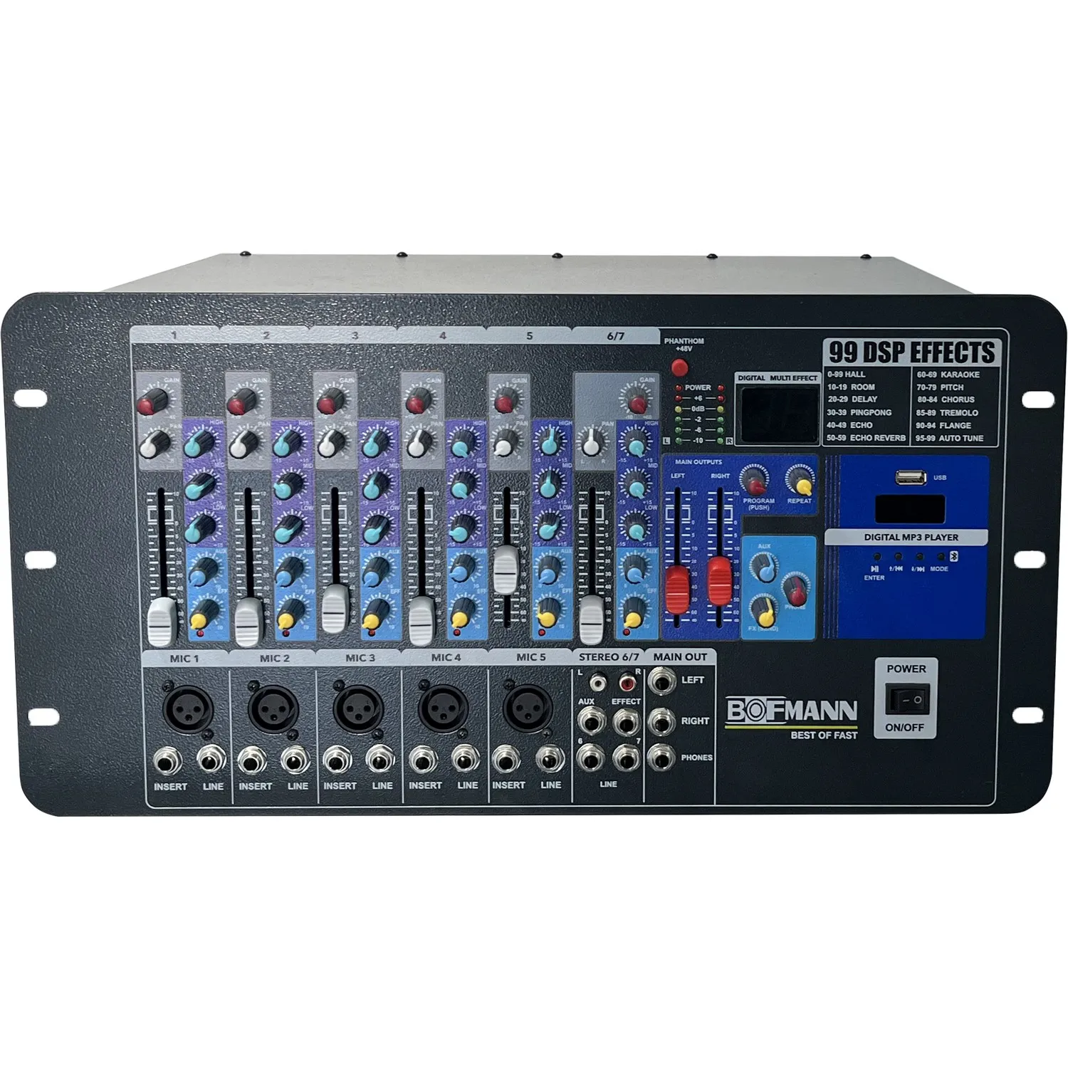 7 KANAL 500W REVERB'LÜ MONO POWER MİKSER AMPLİFİKATÖR