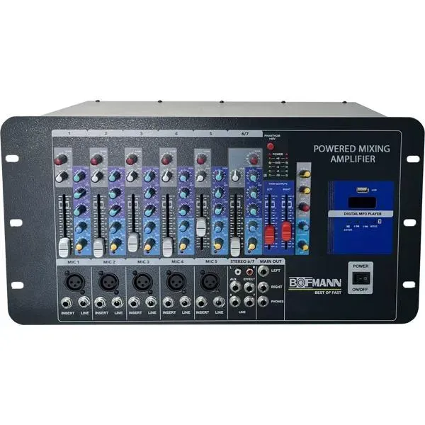 BOFMANN 7 KANAL 500W MONO REVERB'LÜ SMPS D CLASS POWER MİKSER AMPLİFİKATÖR